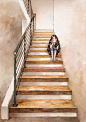 繁忙的楼梯，上上下下…偶尔停下来，静静想一想，让下一步走得更有意义 ~ 来自韩国插画家Aeppol 的「森林女孩日记」系列插画。