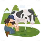 2.5D-农场人物常规贴纸-挤牛奶