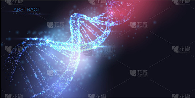 摘要发光DNA分子，霓虹螺旋在黑暗的背景。医学基因生物技术化学生物学