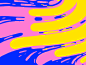 This may contain: an abstract painting in pink, yellow and blue