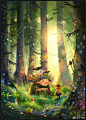 #插画分享# #果子插画课堂# 【奇幻森林的精灵】来自台湾的插画家SALU的一组插画作品：个性的角色造型，丰富的色彩层次，梦幻的场景氛围，美妙的想象力，作品让人印象深刻。by SALU ​​​​