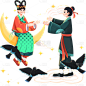 手绘-七夕元素牛郎织女人物插画5