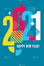 Happy New Year 2021商务贺卡，平面插图概念创建背景，贺卡，网站，移动网站横幅，派对
