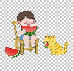 儿童插画扁平风可爱男孩吃西瓜下载