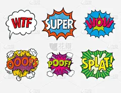 表达文本WTF, Super, WOW, oops, poof, splat
