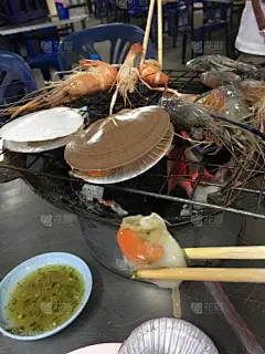 海产,垂直画幅,格子烤肉,沙滩派对,贻贝,膳食,夏天,虾,特写,西红柿
