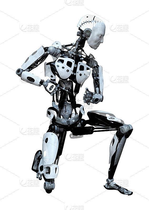3D插图男性机器人在白色