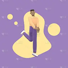 在抽象的染色背景上的彩色衣服上的正面人物。一个年轻活泼的非洲人跑步、跳舞、跳跃、漂浮和飞翔。有趣的卡