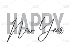 现代，简单，最小的字体设计说“新年快乐”的色调灰色。酷，都市，时髦和好玩的图形矢量艺术