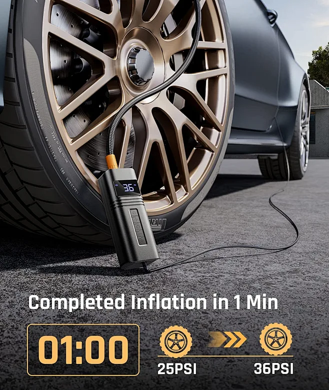 40051 Tire Inflator, Portable Car Air Compressor, Inflate Right Automatic Shut Off Digital 99 Psi Display Long Hose Led Light 12v 6 Min Inflation - View #8