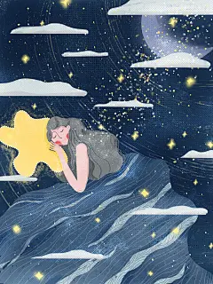 晚安女孩温馨睡眠扁平风插画 - 植植植植与 - 原创作品 - 视觉中国(shijueME)