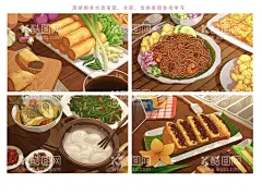 手绘插画美食   - 源文件下载【酷图网】美食插图,西点,炒面,烧烤,春卷,小吃,插画,食品插画,手绘插画美食,奶茶,奶昔,泡芙,饮品店,西餐,烤肉,粥,鱼,点心,饼,