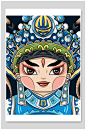 国潮浅蓝色京剧脸谱插画-众图网
