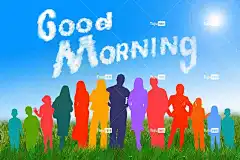 明天 早上好 团体 人们 剪影 友好的 地平线 草地 天堂