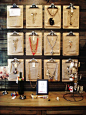 Showcasing jewerly with clipboards. I think if you painted these with chalkboard paint you could write prices or other things on them.  Great looking display.