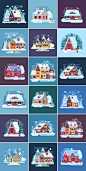 Cozy Winter Homes Illustrations : Winter Cozy Homes is a collection of different snowy country houses, cabins and cottages illustrations inspired by rural winter scenes.