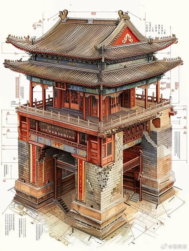 观中国古建筑绘图，感受老祖宗的审美与智慧||| 一砖一瓦，一榫一卯，古建筑以其独特的魅力，见证了历史的变迁，承载了文化的传承。 绘图中的古建筑 ...