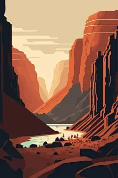 景观视图大峡谷纪念碑谷亚利桑那自然风景插画矢量图设计素材