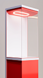 **White gold on red merchandise display stand