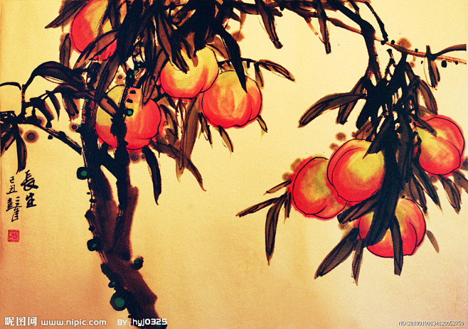 2020-01-26 14:04:11中国国画 桃李满天下绘画-国画七彩狼王同采自www