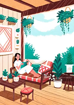 沙发,书,女人,绘画插图,插画正版图片素材