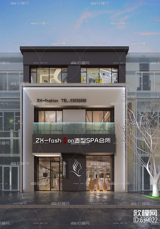 现代美容美发会所门头门面3d模型