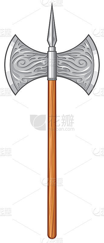 中世纪双刃斧矢量插图