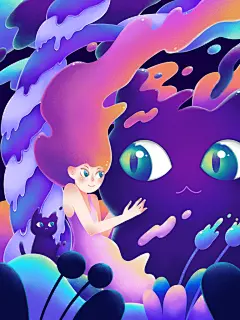 糖果渐融风梦幻风景插画