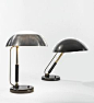 Karl Trabert; Wood, Aluminum, Glass, Chromed and Enameled Metal Table Lamps, c1934.