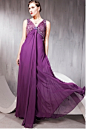[年会礼服]紫色长款V领露背时尚礼服