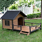 Lodge Dog House with Spacious Deck Porch Large Outdoor Pet Shelter Cage Kennel