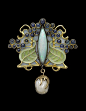 French brooch from around 1900, features opal and pearl, gold and enamel.