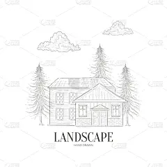 森林,野生植物,松树,小木屋,可爱的,小屋,云,壁纸,问候,绘制