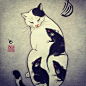 猫9
     日裔艺术家Kazuaki Horitomo以“猫咪给自己纹身”为主题创作出来的~画里的猫咪们憨态可掬，身上的花纹却都是日本传统纹样，还颇有浮世绘的风格。