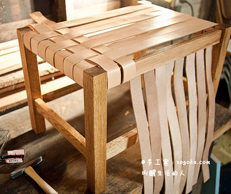 原创手工博文: DIY木凳教程：皮革+木...