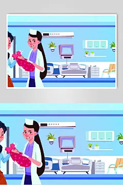 时尚蓝色清新高端大气医疗插画素材