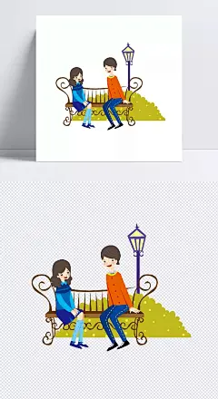 约会场景|约会场景,情侣,人物,路灯,长椅,公园,插画,卡通手绘,场景元素,设计元素