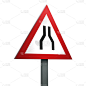 3D渲染道路标志的道路狭窄的两边孤立在一个白色的背景
