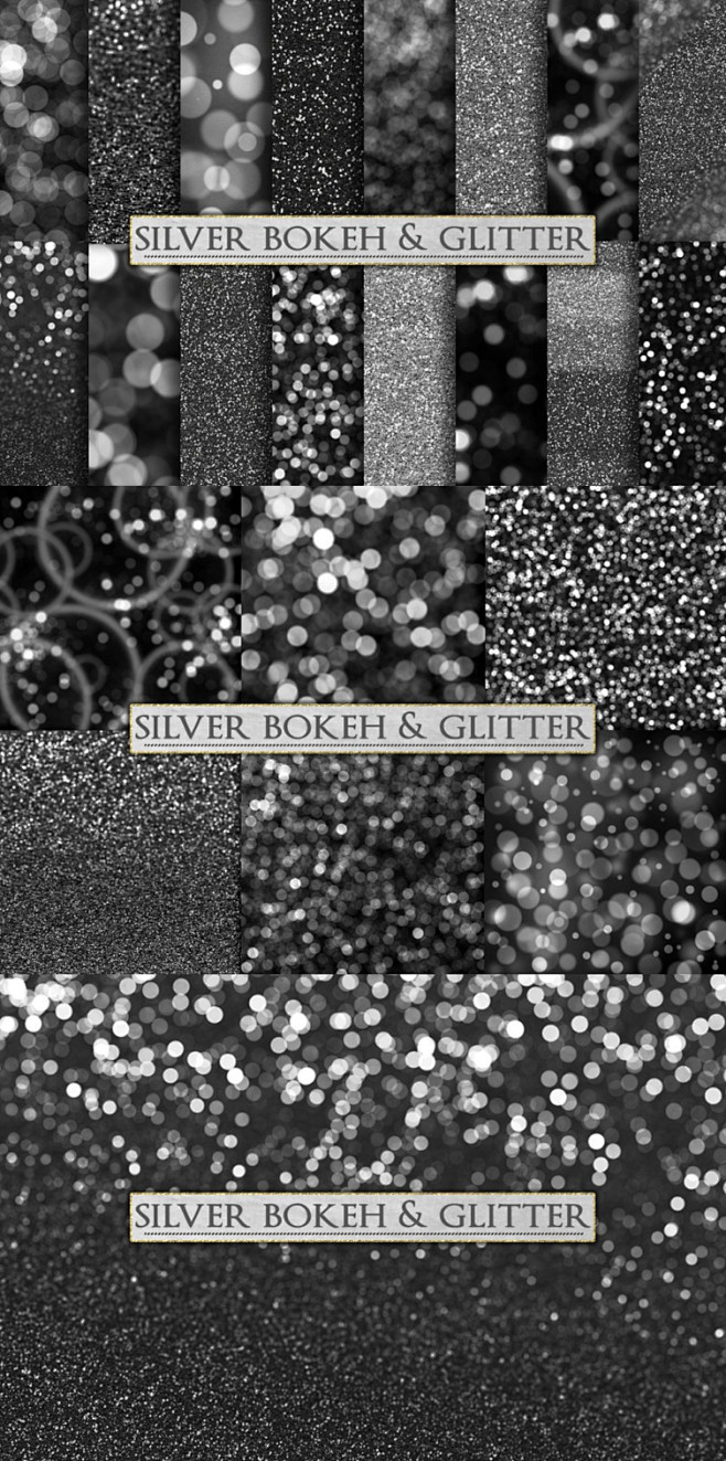 银色闪光和散景背景 Silver Gli...