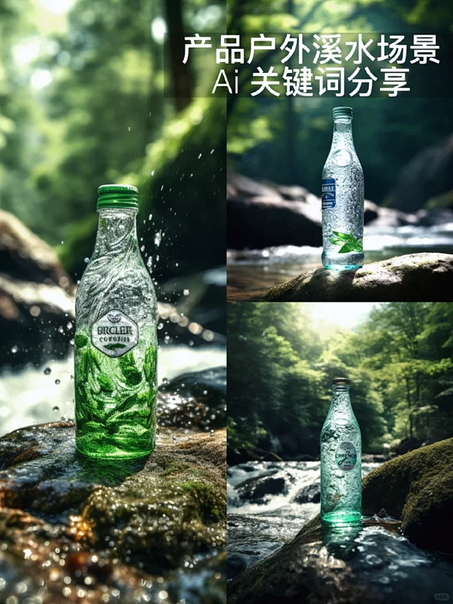 midjourey ai 户外溪水产品摄...