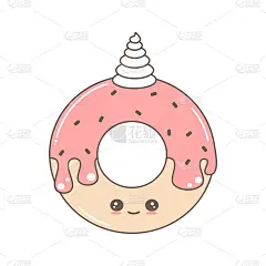 可爱的卡通甜甜圈独角兽矢量插图孤立在白色的背景