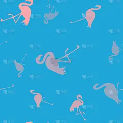 无缝火烈鸟模式矢量插图。霓虹火烈鸟图案蓝色背景。夏季壁纸背景，卡通矢量插图。