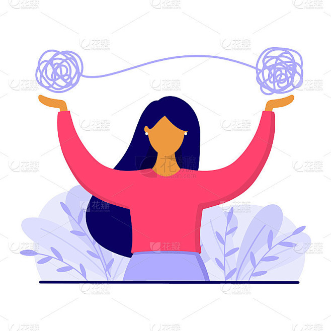 有精神问题，焦虑，抑郁的女人。心理疗法和心理学概念。平面风格矢量插图。