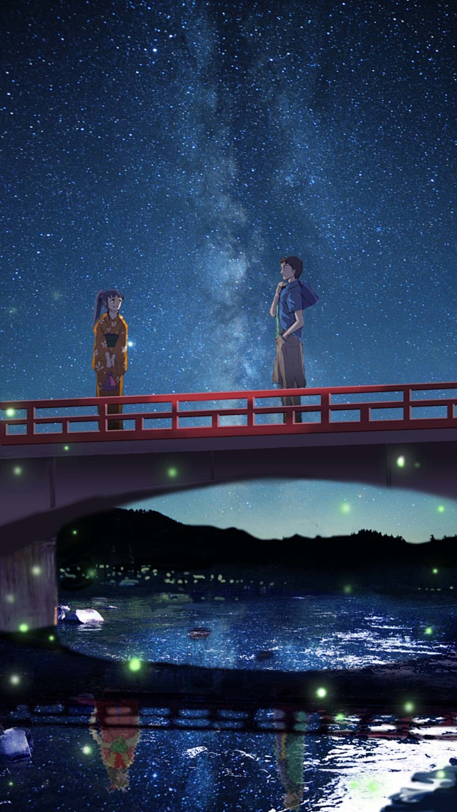 想和你一起观赏星空.#场景插画手机壁纸#