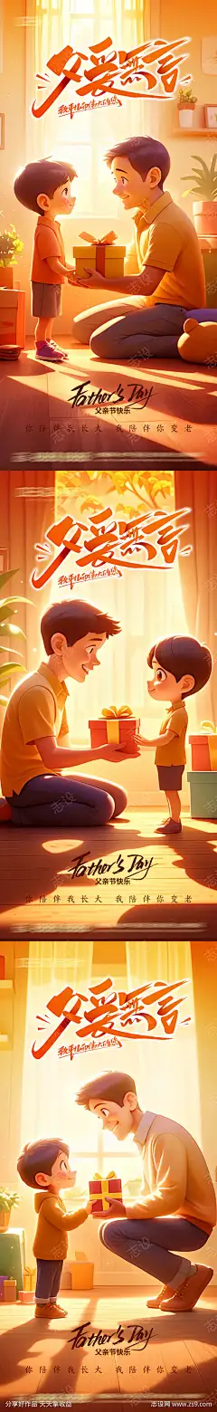 父亲节父爱无言插画海报-设计导航-shejidh.cn