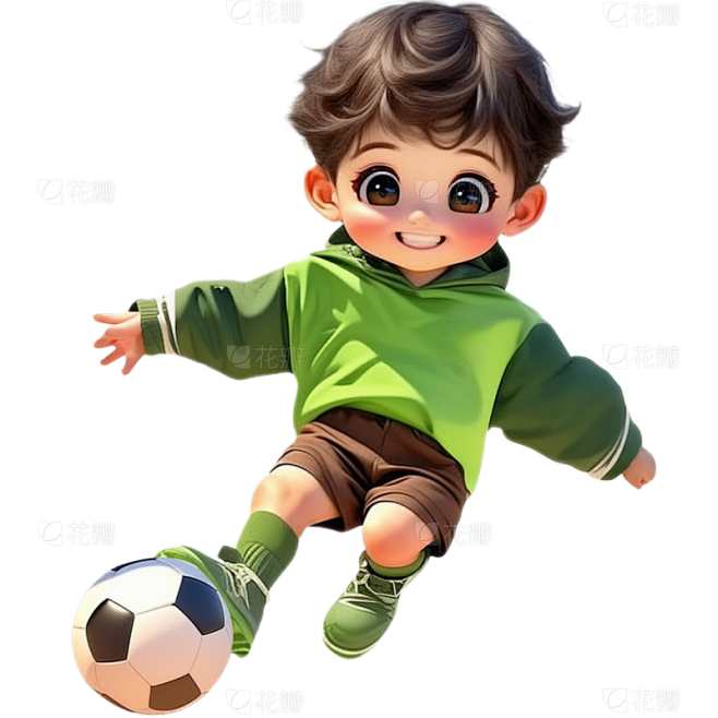 健身系列皮克斯3D小孩踢足球元素