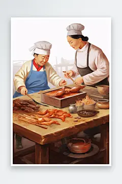 AI数字艺术美味北京烤鸭美食制作元素插画-众图网
