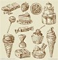 手绘水果甜点食品矢量图_素描画钢笔画矢量_其他 ...