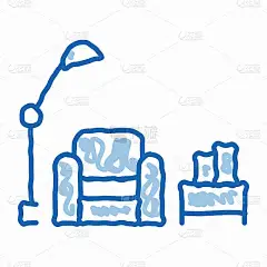 阅读地点与灯涂鸦图标手绘插图