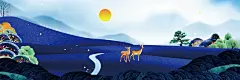 蓝色土地小鹿插画海报背景